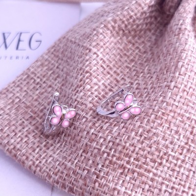 Kolczyki srebrne na zapięciu angielskim  - różowe motylki