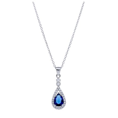 Zawieszka srebrna z granatową cyrkonią w kształcie łezki