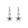Kolczyki srebrne - kółeczka z gwiazdką z czarnymi i bezbarwnymi cyrkoniami