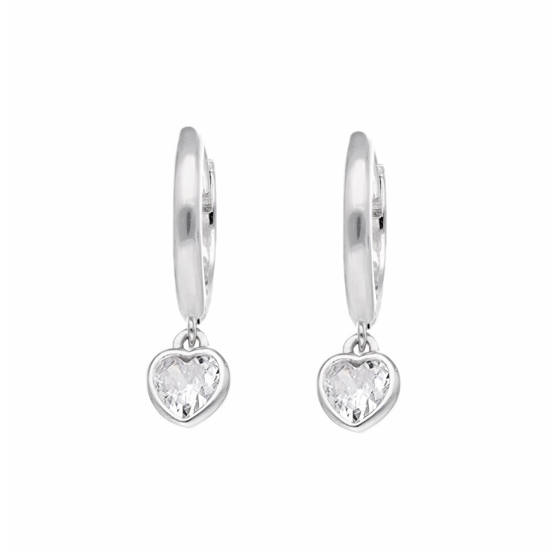 Kolczyki srebrne - kółeczka z serduszkiem z cyrkonią