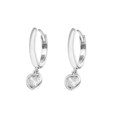 Kolczyki srebrne - kółeczka z serduszkiem z cyrkonią