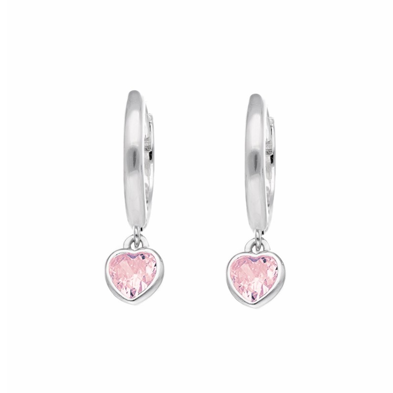 Kolczyki srebrne - kółeczka z serduszkiem z różową cyrkonią