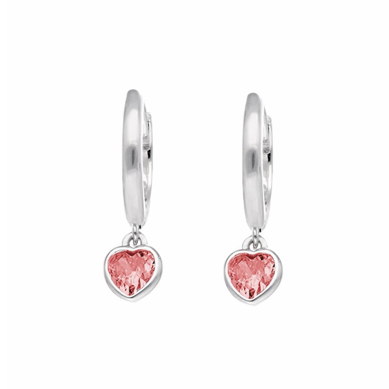 Kolczyki srebrne - kółeczka z serduszkiem z czerwoną cyrkonią