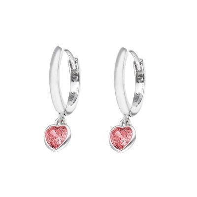 Kolczyki srebrne - kółeczka z serduszkiem z czerwoną cyrkonią