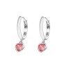 Kolczyki srebrne - kółeczka z serduszkiem z czerwoną cyrkonią