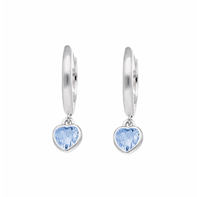 Kolczyki srebrne - kółeczka z serduszkiem z niebieską cyrkonią