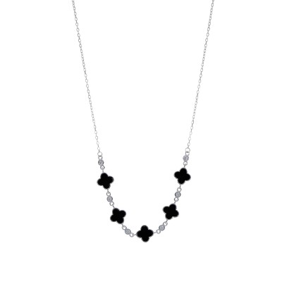 Naszyjnik srebrny z czarną marokańską koniczyną