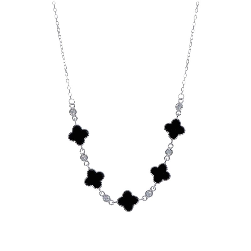 Naszyjnik srebrny z czarną marokańską koniczyną