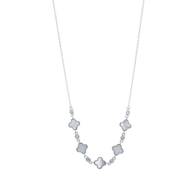 Naszyjnik srebrny z marokańską koniczyną i masą perłową