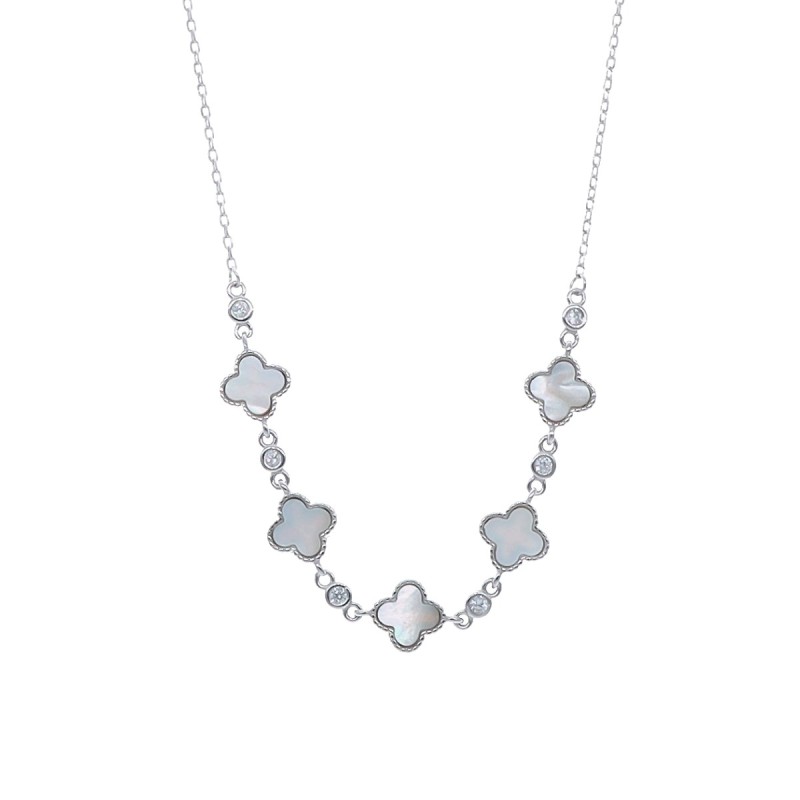 Naszyjnik srebrny z marokańską koniczyną i masą perłową