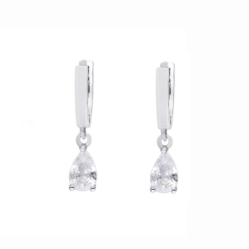 Kolczyki srebrne - kółeczka z wiszącą cyrkonią w kształcie łezki