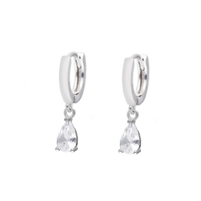 Kolczyki srebrne - kółeczka z wiszącą cyrkonią w kształcie łezki