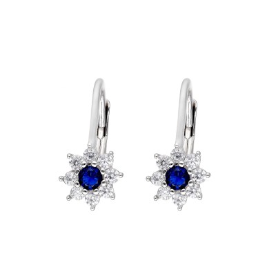 Kolczyki srebrne w kształcie kwiatka z granatową cyrkonią