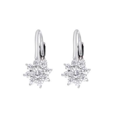 Kolczyki srebrne w kształcie kwiatka z bezbarwnymi cyrkoniami