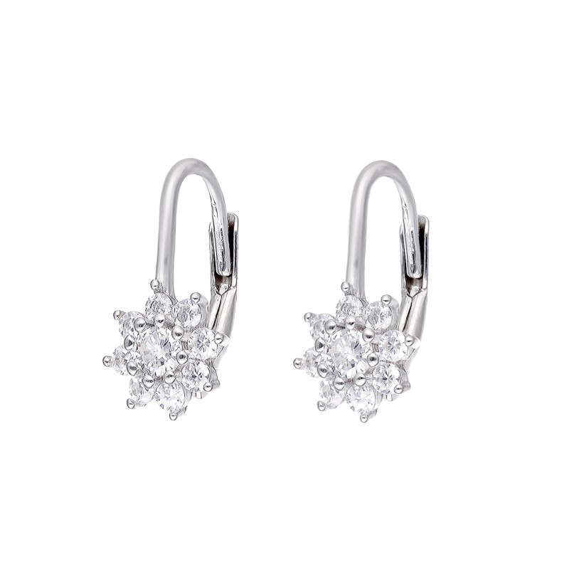 Kolczyki srebrne w kształcie kwiatka z bezbarwnymi cyrkoniami