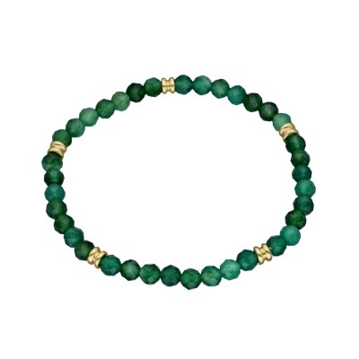 Bransoletka z agatem zielonym i koralikami w kolorze złotym - przekładana