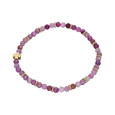 Bransoletka z rubinem różowym i koralikami w kolorze złotym - przekładana