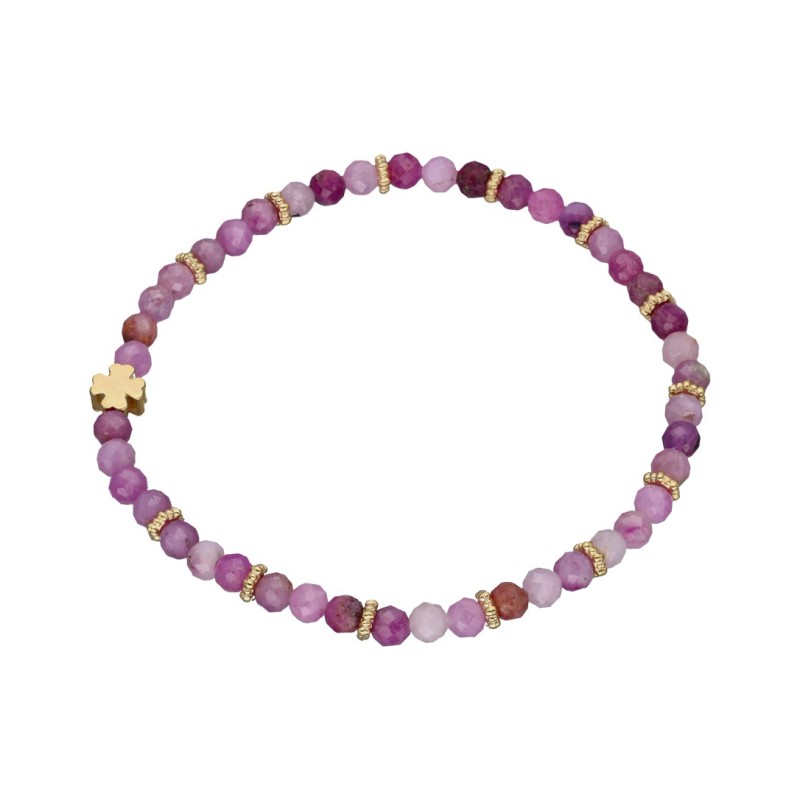 Bransoletka z rubinem różowym i koralikami w kolorze złotym - przekładana