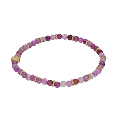 Bransoletka z rubinem różowym i koralikami w kolorze złotym - przekładana