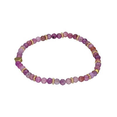 Bransoletka z rubinem różowym i koralikami w kolorze złotym - przekładana