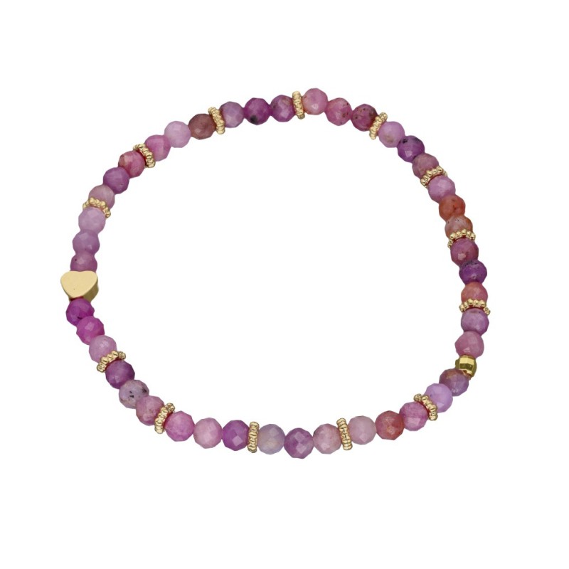 Bransoletka z rubinem różowym i koralikami w kolorze złotym - przekładana