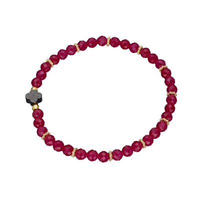 Bransoletka z rubinem i koralikami w kolorze złotym - przekładana