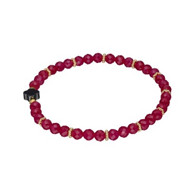 Bransoletka z rubinem i koralikami w kolorze złotym - przekładana