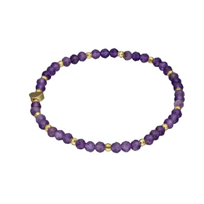 Bransoletka z ametystem i koralikami w kolorze złotym - przekładana