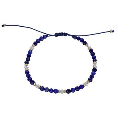 Bransoletka z lapisem lazuli i koralikami w kolorze złotym - zaciągana