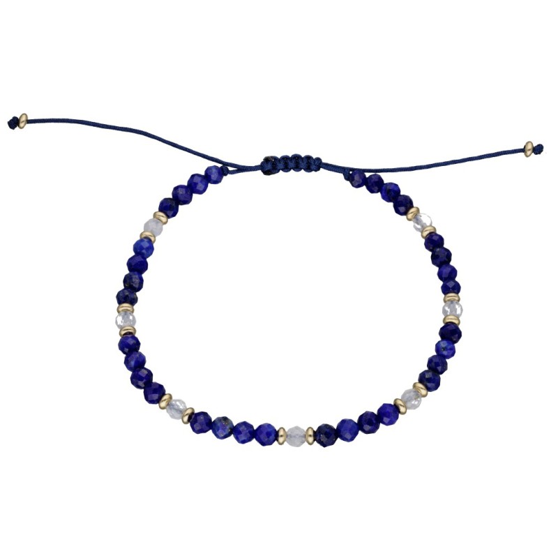 Bransoletka z lapisem lazuli i koralikami w kolorze złotym - zaciągana