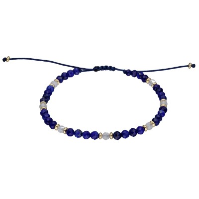 Bransoletka z lapisem lazuli i koralikami w kolorze złotym - zaciągana