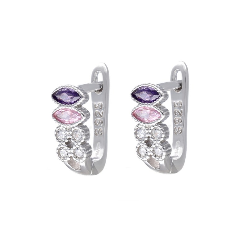 Kolczyki srebrne na angielskim zapięciu w odcieniach różu i fioletu