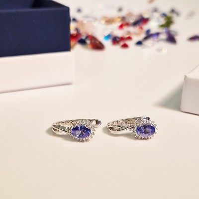 Kolczyki srebrne z tanzanitem na angielskim zapieciu