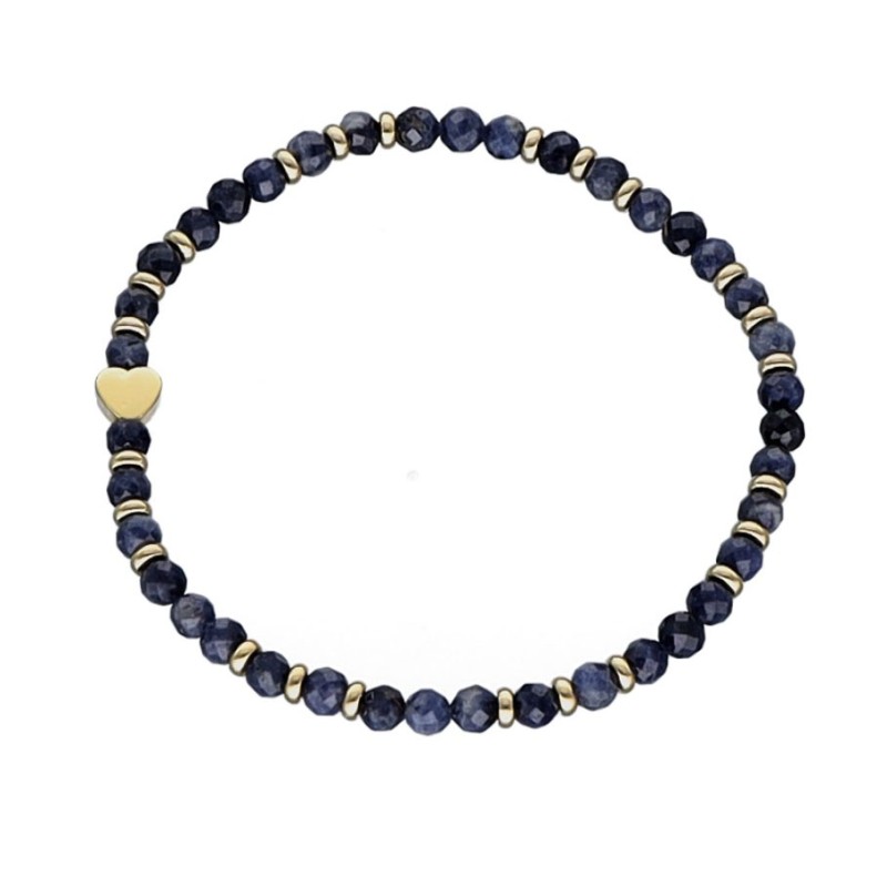 Bransoletka z szafirem i koralikami w kolorze złotym - przekładana