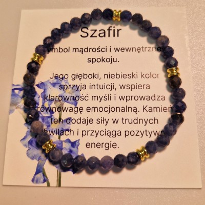 Bransoletka z szafir i koralikami w kolorze złotym - przekładana