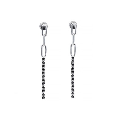 Kolczyki srebrne wiszące z czarnymi cyrkoniami na sztyft