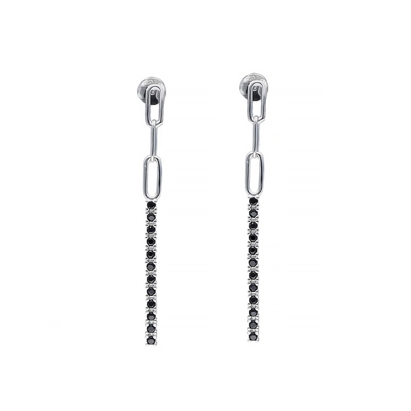 Kolczyki srebrne wiszące z czarnymi cyrkoniami na sztyft