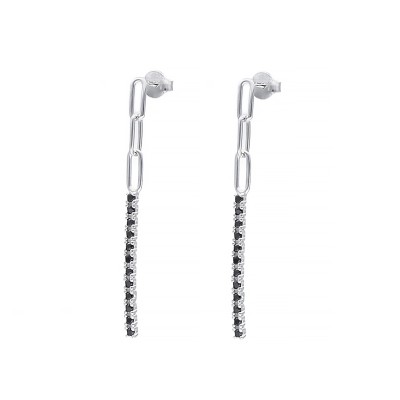 Kolczyki srebrne wiszące z czarnymi cyrkoniami na sztyft