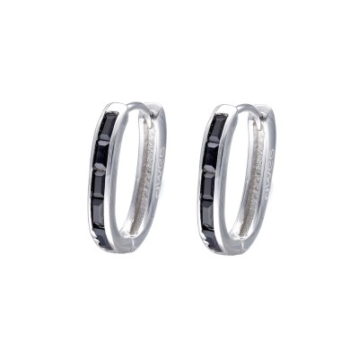 Kolczyki srebrne owalne z czarnymi cyrkoniami