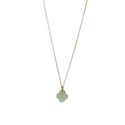 Naszyjnik stalowy złocony z awenturynem w kształcie koniczyny