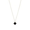 Naszyjnik stalowy złocony z czarnym agatem w kształcie koniczyny