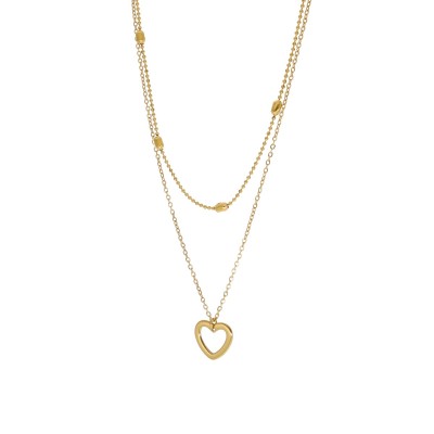 Naszyjnik stalowy złocony - ozdobny podwójny łańcuszek w sercem