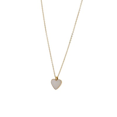 Naszyjnik stalowy złocony z zawieszką w kształcie serca z masą perłową