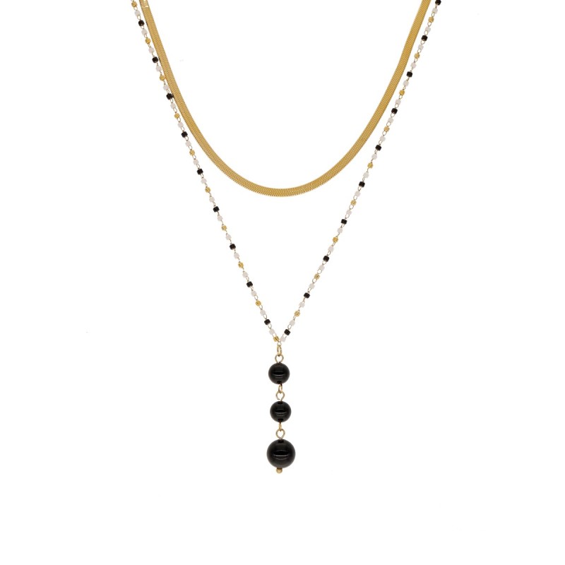 Naszyjnik stalowy złocony z taśmą oraz ozdobnym łańcuszkiem