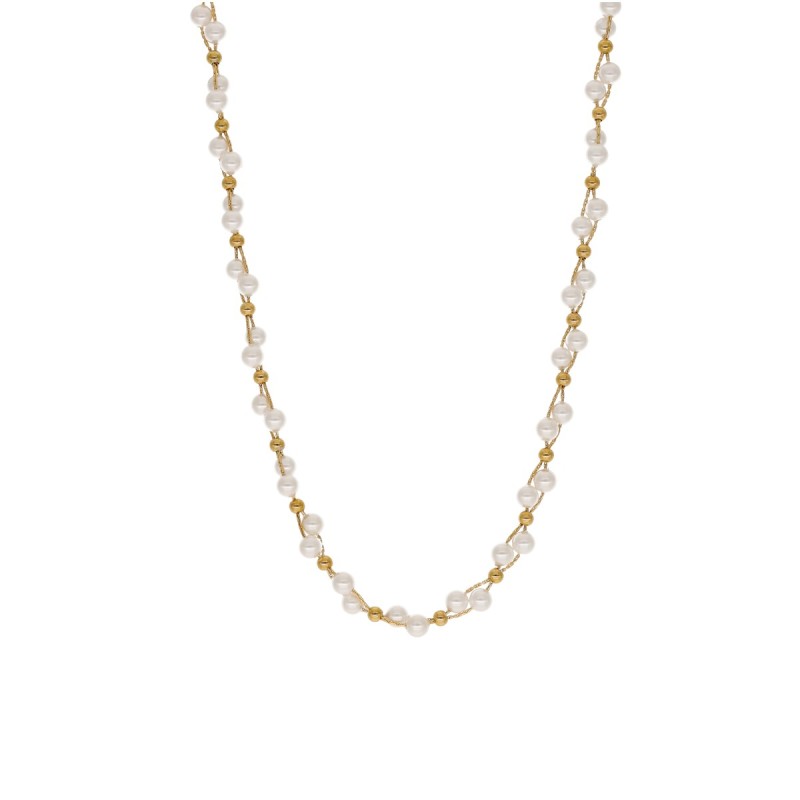 Naszyjnik stalowy złocony z perłą majorką