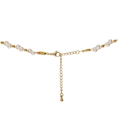 Naszyjnik stalowy złocony z perłą majorką