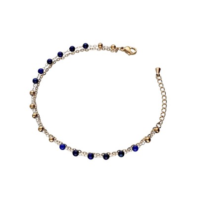 Bransoletka ze stali szlachetnej złocona na podwójnym łańcuszku z lapisem lazuli