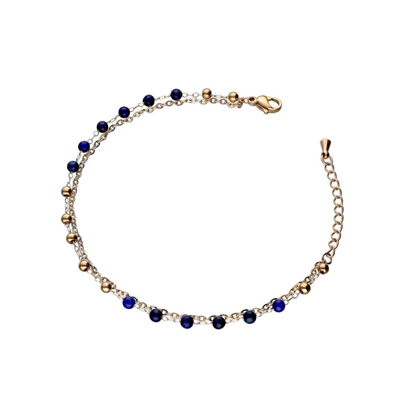Bransoletka ze stali szlachetnej złocona na podwójnym łańcuszku z lapisem lazuli