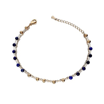 Bransoletka ze stali szlachetnej złocona na podwójnym łańcuszku z lapisem lazuli