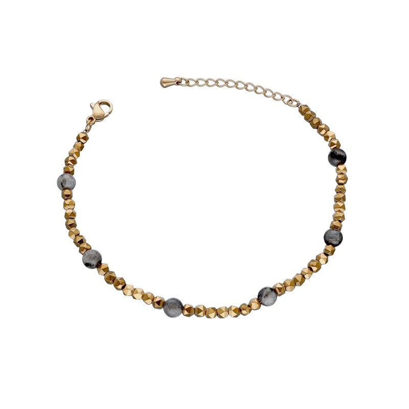 Bransoletka ze stali szlachetnej złocona z labradorytem